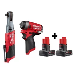 Buy 👏 Cordless Ratchets Milwaukee M12 FUEL 12-Volt Lithium-Ion Brushless Cordless 3/8 In. Ratchet &1/4 In. Impact 🔧 Wrench With Two 3.0 Ah Batteries 🥰