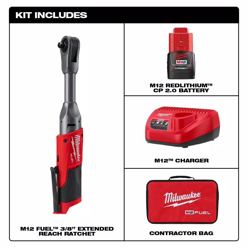 Best Pirce 🔔 Cordless Ratchets Milwaukee M12 FUEL 12-Volt Lithium-Ion Brushless Cordless 3/8 In. Extended Reach Ratchet Kit With Metric Ratcheting 🔧 Wrench Set ✔️ - Image 2