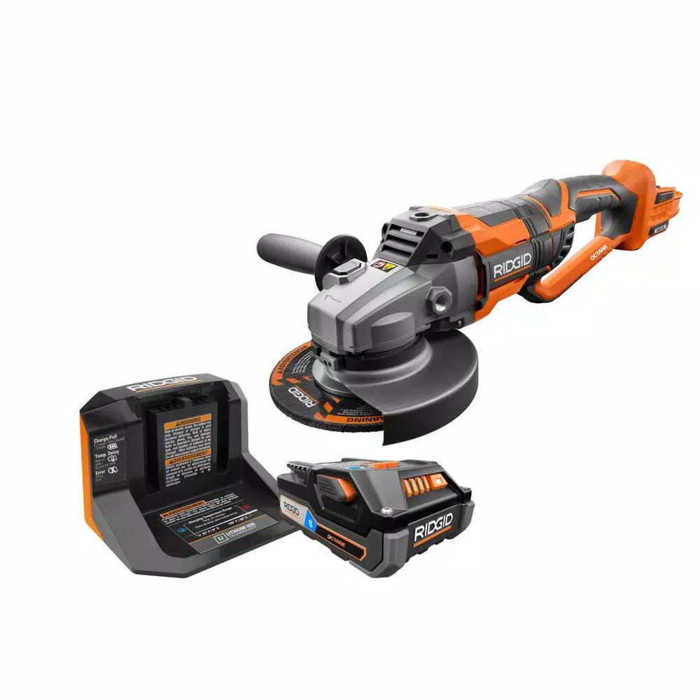 Flash Sale โค๏ธ Grinders RIDGID 18-Volt OCTANE Cordless Brushless 7 In. Dual Angle Grinder Kit With (1) OCTANE Bluetooth 3.0 Ah Battery And Charger ๐