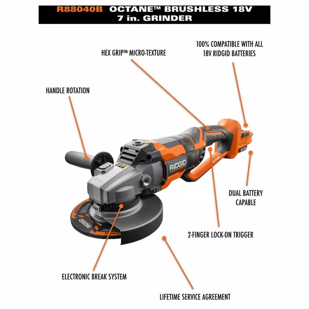 Flash Sale โค๏ธ Grinders RIDGID 18-Volt OCTANE Cordless Brushless 7 In. Dual Angle Grinder Kit With (1) OCTANE Bluetooth 3.0 Ah Battery And Charger ๐ - Image 3