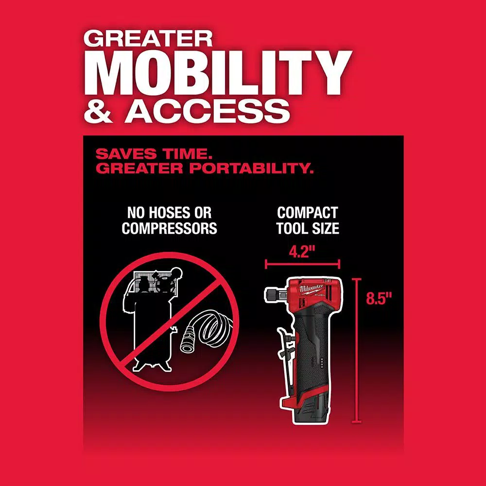 Discount 😉 Grinders Milwaukee M12 FUEL 12-Volt Lithium-Ion Brushless Cordless 1/4 In. Right Angle Die Grinder Kit W/ (2) 2.0Ah Batteries 🌟 - Image 4