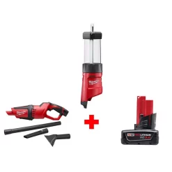 Best Sale 🧨 Jobsite Milwaukee M12 12-Volt Lithium-Ion Cordless 400 Lumens LED Lantern/Flood Light With M12 Compact Vacuum And 3.0 Ah Battery 😀