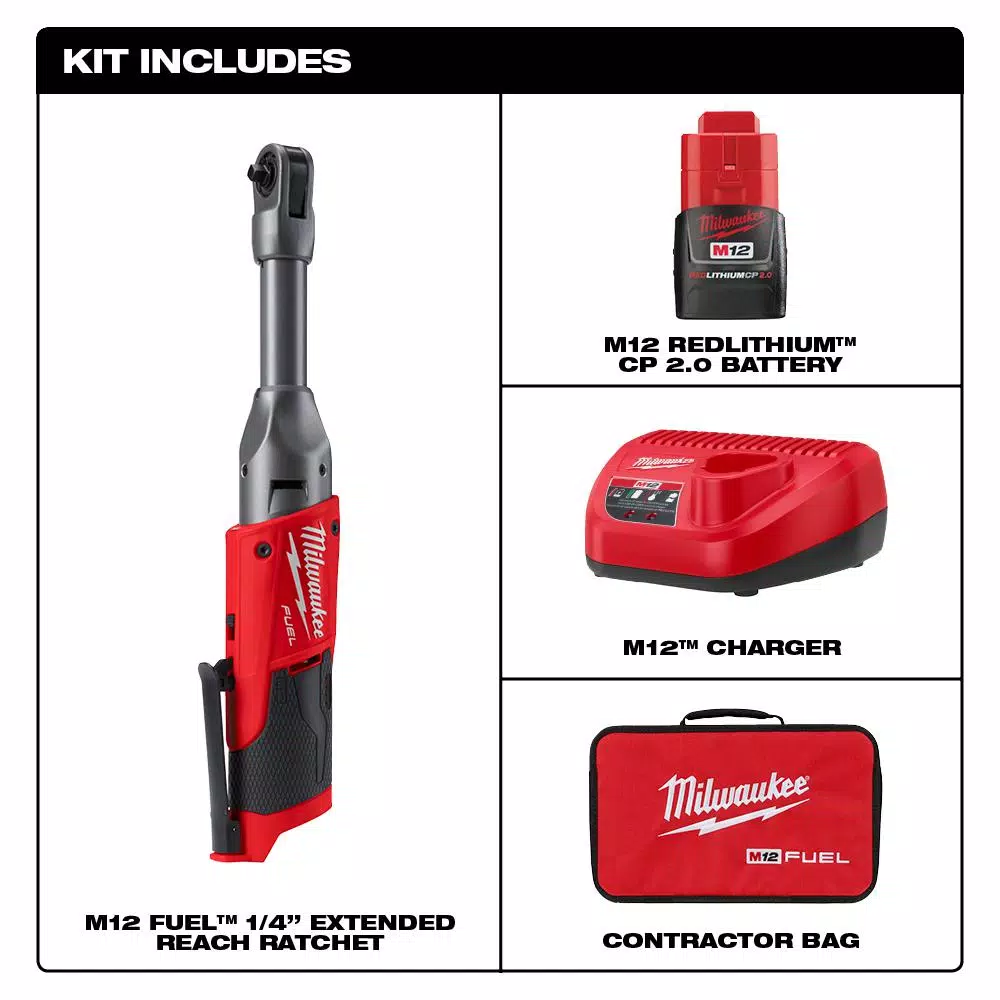 Promo ๐ Cordless Ratchets Milwaukee M12 FUEL 12-Volt Lithium-Ion Brushless Cordless 1/4 In. Extended Reach Ratchet Kit With Metric Ratcheting ๐ง Wrench Set โจ - Image 2