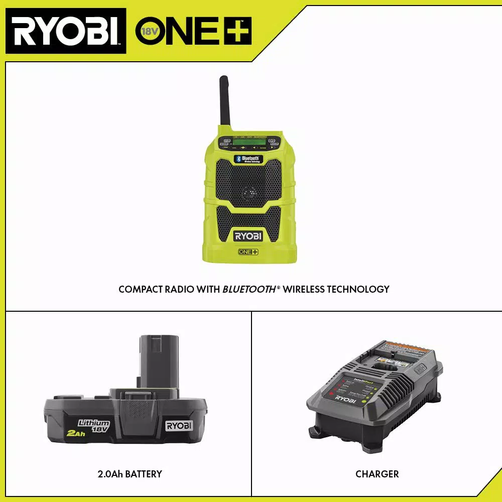 Outlet ๐ Jobsite RYOBI 18-Volt ONE+ Cordless Compact Radio With Lithium-Ion 2.0 Ah Battery And Dual Chemistry IntelliPort Charger Kit ๐ฅฐ - Image 2