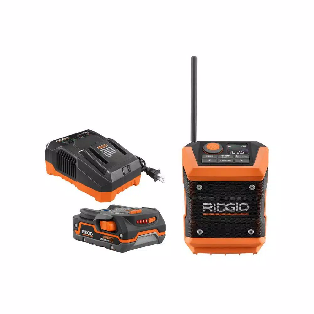 New ๐ฅ Jobsite RIDGID 18-Volt Cordless Mini Bluetooth Radio With Radio App With 1.5 Ah Battery And 18-Volt Charger โ๏ธ