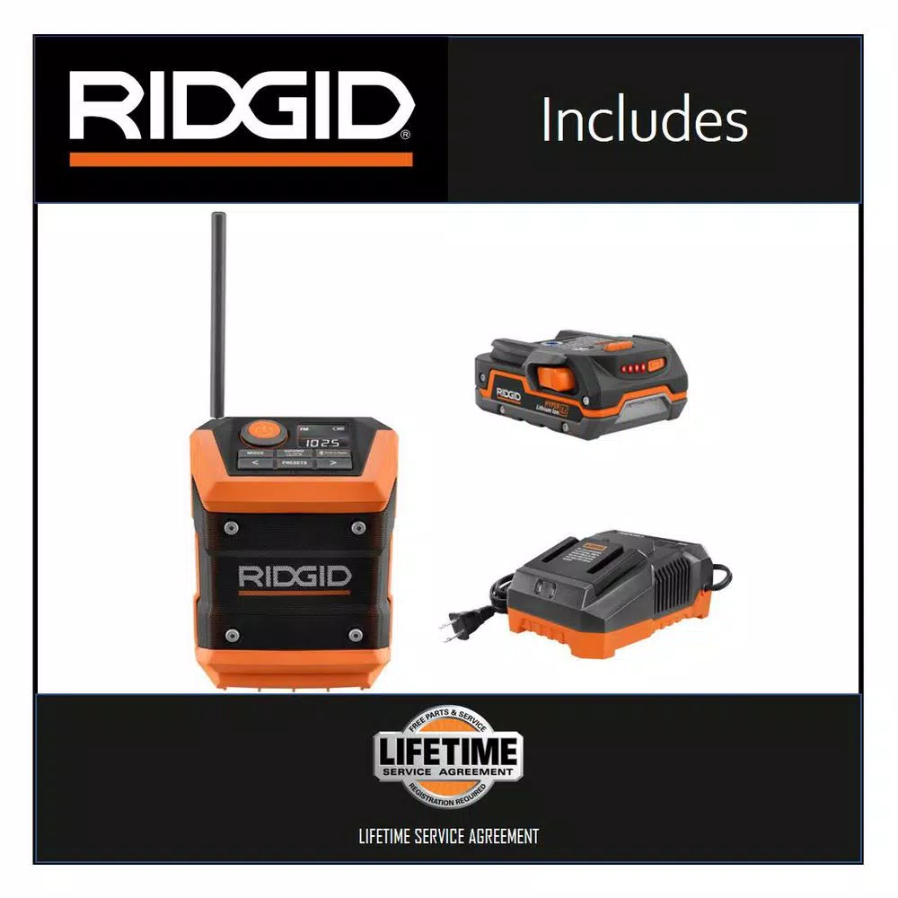 New ๐ฅ Jobsite RIDGID 18-Volt Cordless Mini Bluetooth Radio With Radio App With 1.5 Ah Battery And 18-Volt Charger โ๏ธ - Image 2