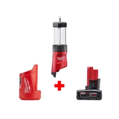 Outlet 🥰 Jobsite Milwaukee M12 12-Volt Lithium-Ion Cordless 400-Lumen LED Lantern/Flood Light W/ M12 Portable Power Source/Charger & 3.0Ah Battery ⌛