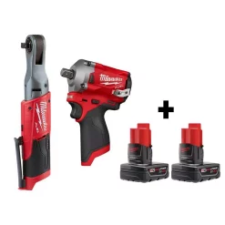 Budget 👏 Cordless Ratchets Milwaukee M12 FUEL 12-Volt Lithium-Ion Brushless Cordless 3/8 In. Ratchet And 1/2 In. Impact 🔧 Wrench With Two 3.0 Ah Batteries ⌛
