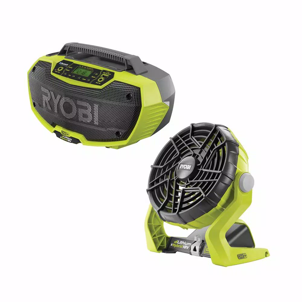 Brand new ๐ Jobsite RYOBI 18-Volt ONE+ Lithium-Ion Cordless Hybrid Stereo With Bluetooth Wireless Technology And Hybrid Portable Fan (Tools Only) โ