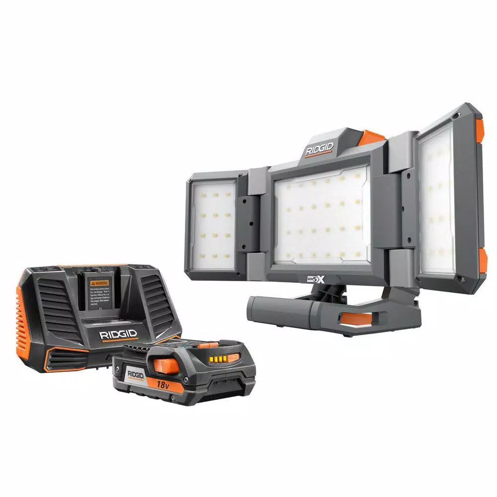 Coupon 🥰 Jobsite RIDGID 18-Volt Hybrid Folding Panel Light With 18-Volt Lithium-Ion 2.0 Ah Battery And Charger Kit ✨