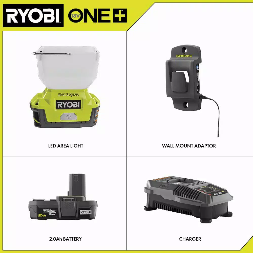 Wholesale ๐ Jobsite RYOBI 18-Volt ONE+ Cordless EVERCHARGE LED Area Light And Wall Mount Adaptor Charger With 2.0 Ah Battery And Charger Kit ๐ - Image 2