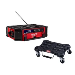 Discount ⌛ Jobsite Milwaukee M18 Lithium-Ion Cordless PACKOUT Radio/Speaker With Built-In Charger And PACKOUT Dolly Multi-Purpose Utility Cart ⌛