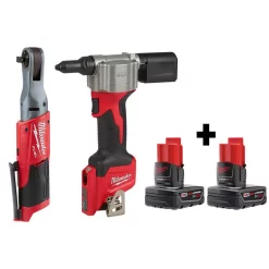 New 🎉 Cordless Ratchets Milwaukee M12 FUEL 12-Volt Lithium-Ion Brushless Cordless 3/8 In. Ratchet And Rivet Tool With Two 3.0 Ah Batteries ✨