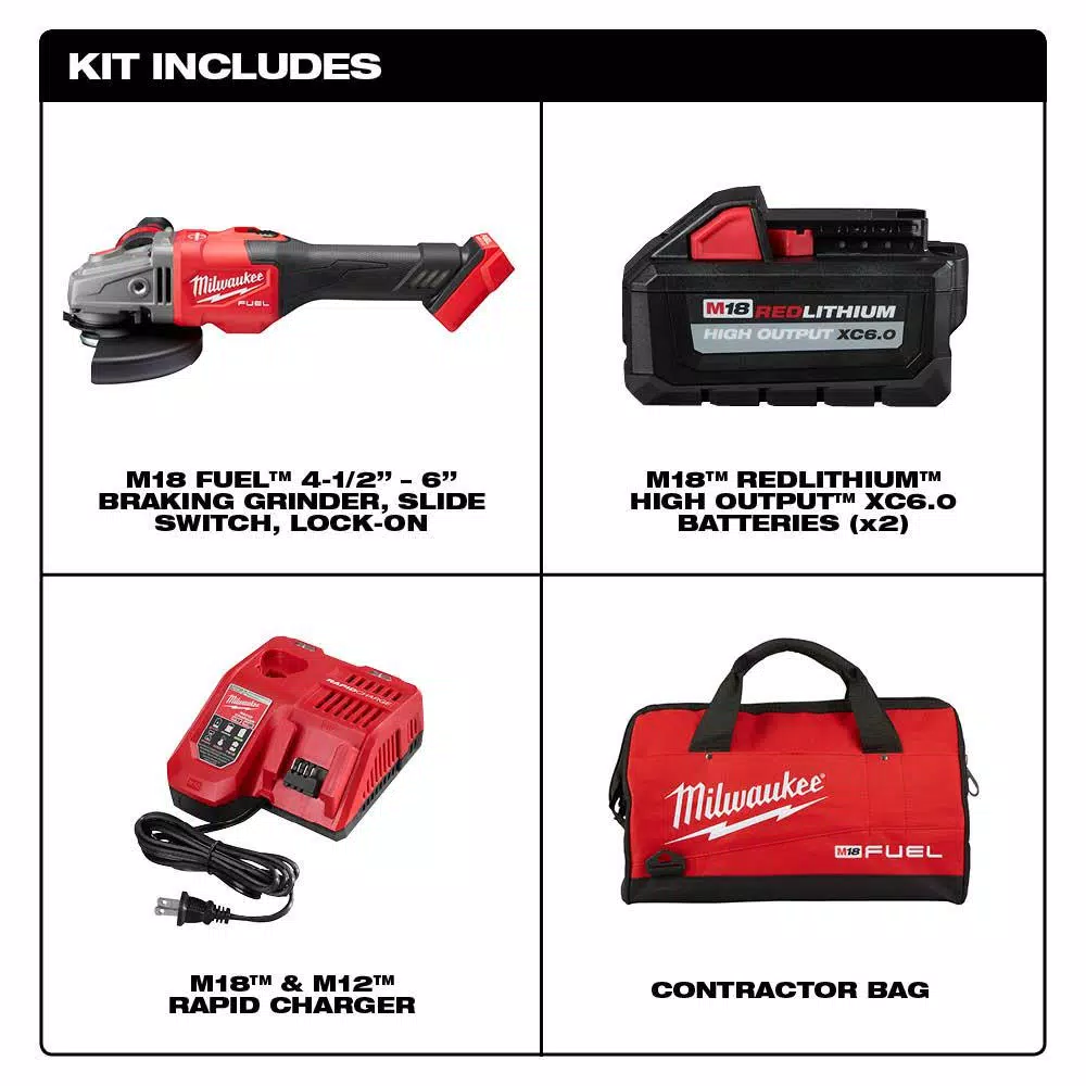 Discount ๐ Grinders Milwaukee M18 FUEL 18-Volt Lithium-Ion Brushless Cordless 4-1/2 In./6 In. Grinder With Slide Switch Kit And Two 6.0 Ah Battery ๐ - Image 2