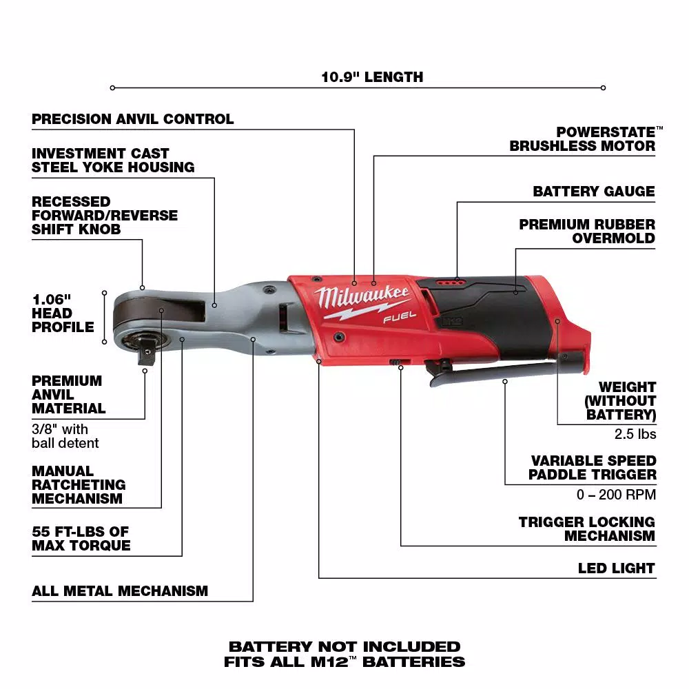 Best reviews of 🥰 Cordless Ratchets Milwaukee M12 FUEL 12-Volt Lithium-Ion Brushless Cordless 1/4 In. Extended Reach Ratchet (Tool-Only) ✔️ - Image 14