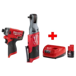 Deals ๐งจ Cordless Ratchets Milwaukee M12 FUEL 12-Volt Lithium-Ion Brushless Cordless 3/8 In. Ratchet & 1/4 In. Impact Combo With (1) 2.0Ah Battery & Charger ๐คฉ