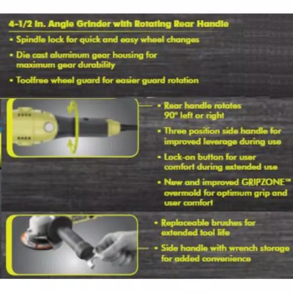 Wholesale ๐ Grinders RYOBI 7.5 Amp 4.5 In. Corded Angle Grinder ๐ - Image 7